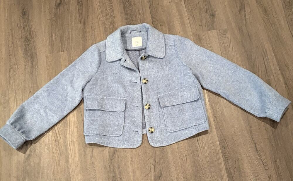 LC Lauren Conrad Women’s Blue Button Jacket Collared Pockets Short Medium